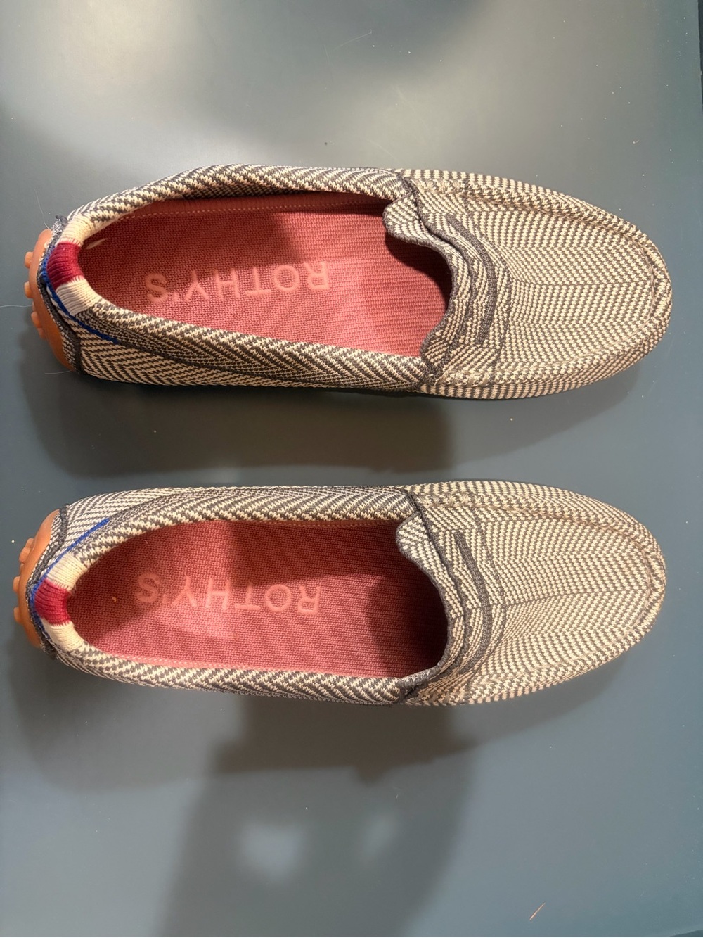 Rothy's Women’s Tan Herringbone Slip-On Loafers with Coral Insole